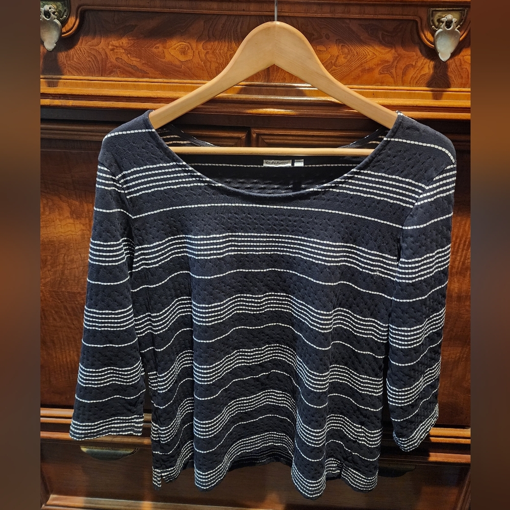 CROFT AND BARROW - Black And White Striped Waffle Knit Textured Midsleeve Top